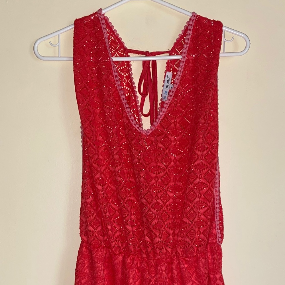 Blue island Crochet coverup romper red coral L